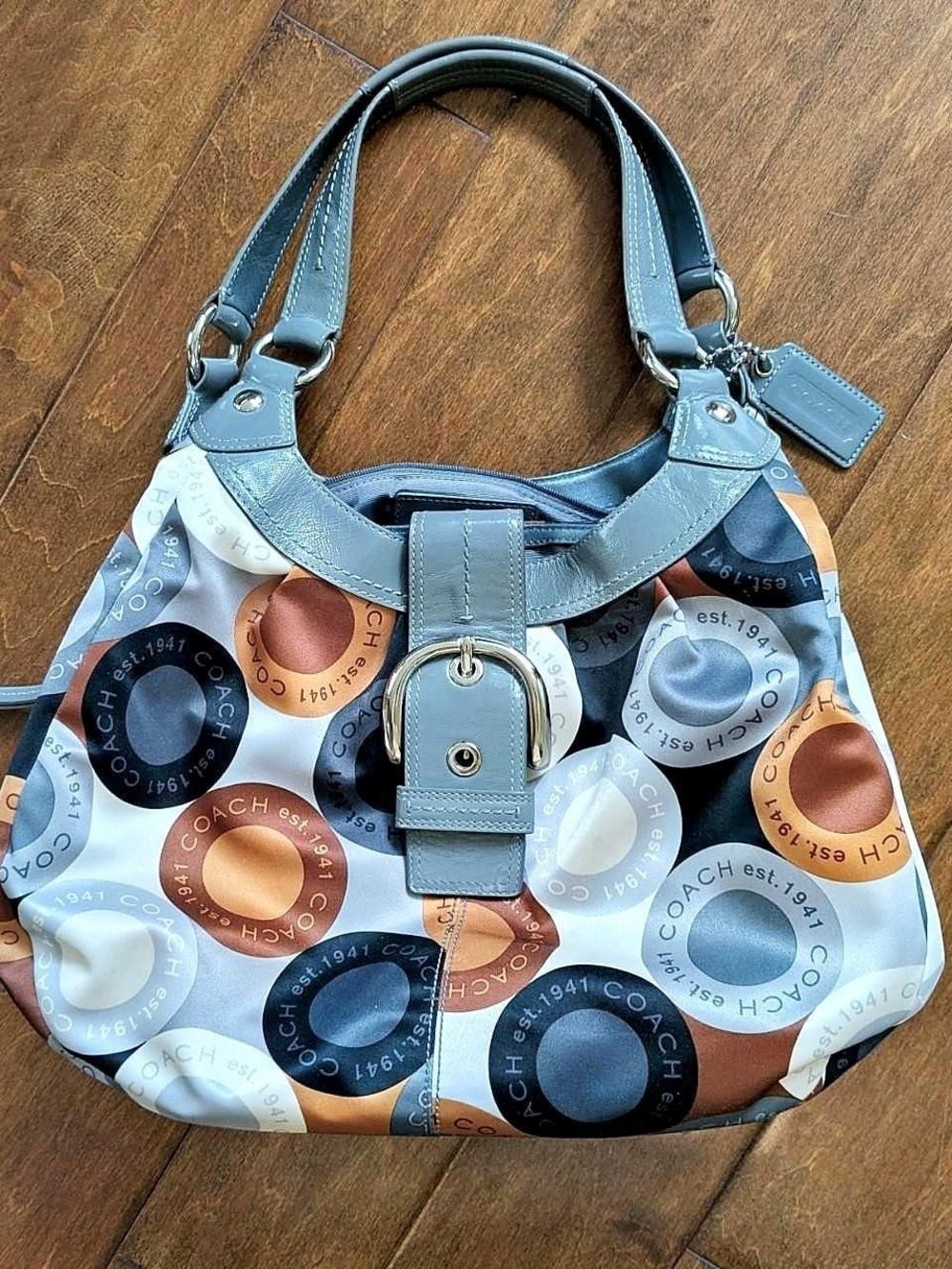 Coach Women's Blue Multi Circular Print Shoulder Bag (Hobo Bag)